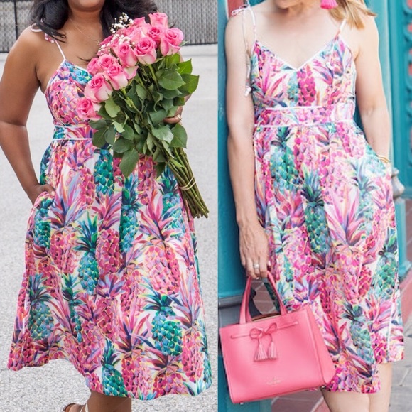 J. Crew Dresses & Skirts - J. Crew Cotton Sleeveless Midi Dress Ratti Painted Pineapple Pink Tropical Aloha